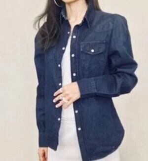 Torn By Ronny Kobo Dark Chambray Snap Button Up Western Top Small